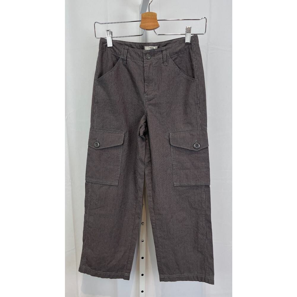 TEA COLLECTION Kids Size 8 Striped Cargo Pants Wide Leg Woven Cotton Gray Red
